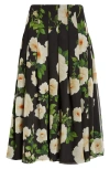 Carolina Herrera Floral Pleated Silk Midi Skirt In Black Multi