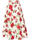Carolina Herrera Rose Print Button Front Cotton A-line Skirt In White