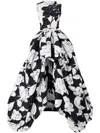 Carolina Herrera Floral-print Asymmetric Gown In 黑色