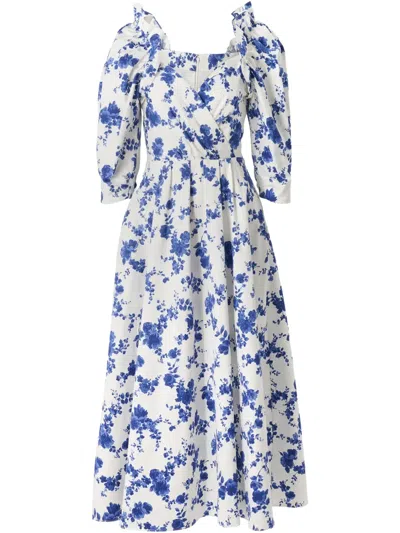 Carolina Herrera Floral-print Balloon-sleeve Midi Dress