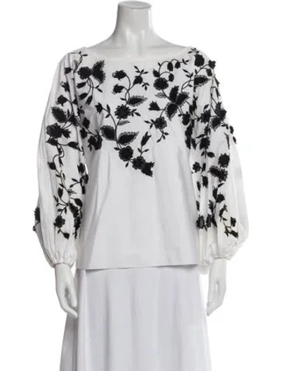Pre-owned Carolina Herrera Floral Print Bateau Neckline Blouse In Black