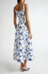 Carolina Herrera Floral Print Belted Faille Midi Dress