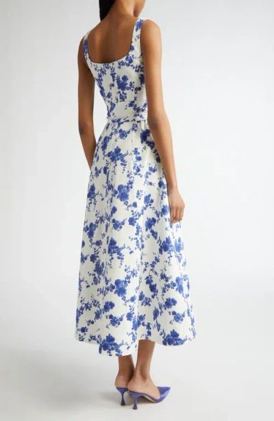 Carolina Herrera Floral Print Belted Faille Midi Dress