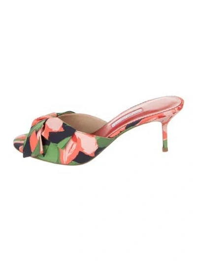 Pre-owned Carolina Herrera Floral Print Bow Accents Sandals W/ Tags In Orange