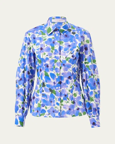CAROLINA HERRERA FLORAL-PRINT BUTTON-DOWN BLOUSE