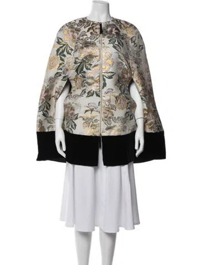 Pre-owned Carolina Herrera Floral Print Cape In Black