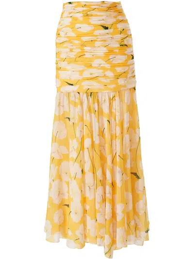 Carolina Herrera Floral-print Chiffon Midi Skirt In White Multi