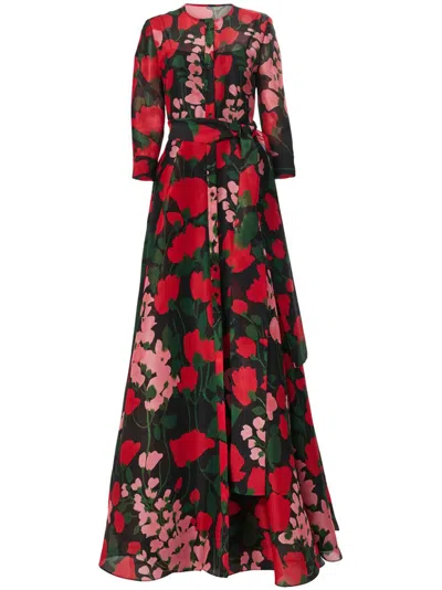 CAROLINA HERRERA FLORAL-PRINT COLLARLESS GOWN