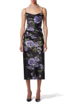 Carolina Herrera Draped Floral-print Satin Midi Dress In Black Multi