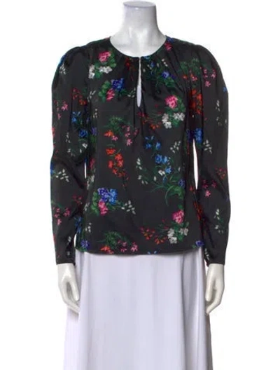 Pre-owned Carolina Herrera Floral Print Crew Neck Blouse In Black