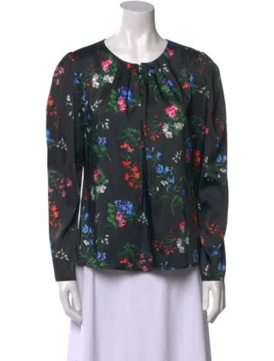Pre-owned Carolina Herrera Floral Print Crew Neck Blouse In Black