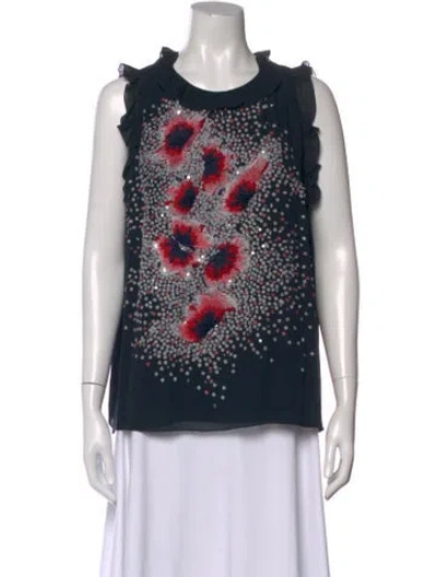 Pre-owned Carolina Herrera Floral Print Crew Neck Blouse In Multi