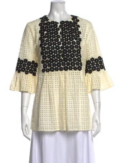 Pre-owned Carolina Herrera Floral Print Crew Neck Blouse In Neutrals