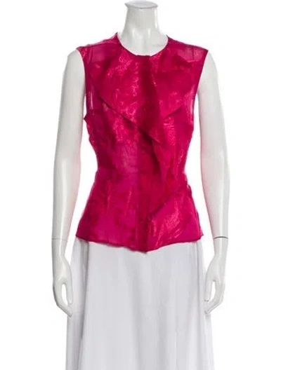 Pre-owned Carolina Herrera Floral Print Crew Neck Blouse In Pink
