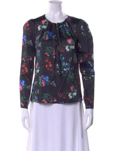Pre-owned Carolina Herrera Floral Print Crew Neck Blouse In Purple
