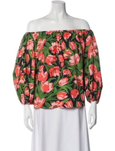 Pre-owned Carolina Herrera Floral Print Crew Neck Blouse W/ Tags In Multi
