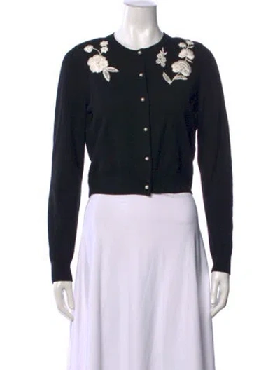 Pre-owned Carolina Herrera Floral Print Crew Neck Sweater In Blue