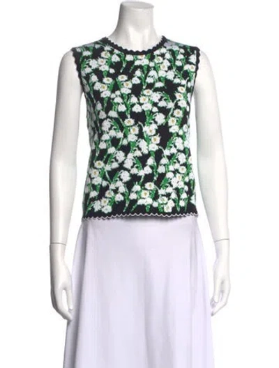 Pre-owned Carolina Herrera Floral Print Crew Neck Sweater W/ Tags In Black