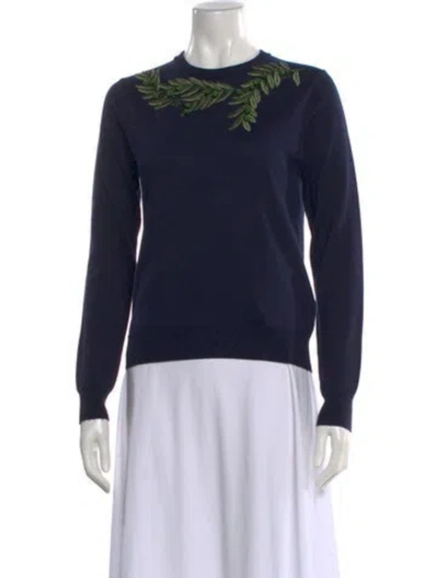 Pre-owned Carolina Herrera Floral Print Crew Neck Sweater W/ Tags In Blue