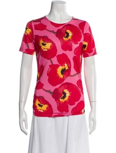 Pre-owned Carolina Herrera Floral Print Crew Neck T-shirt In Pink