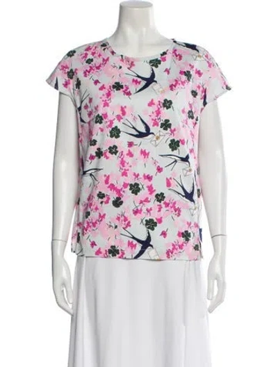 Pre-owned Carolina Herrera Floral Print Crew Neck T-shirt In Pink