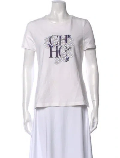 Pre-owned Carolina Herrera Floral Print Crew Neck T-shirt In White