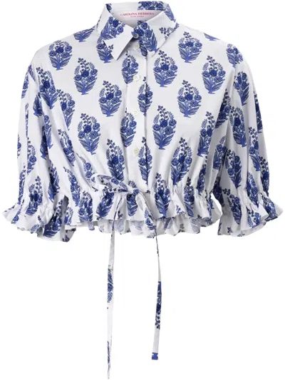 Carolina Herrera Floral-print Cropped Shirt In White