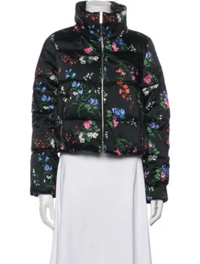 Pre-owned Carolina Herrera Floral Print Down Jacket In Green