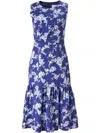 Carolina Herrera Sleeveless Knee Length Floral Print Dress In Blau