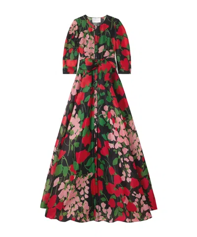 Carolina Herrera Belted Floral-print Silk-gazar Gown In Multi