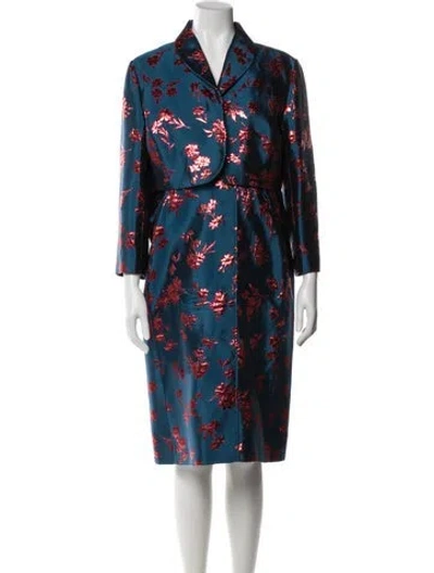 Pre-owned Carolina Herrera Floral Print Embroidered Accent Dress Set