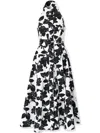 Carolina Herrera Floral-print Halterneck Midi Dress In 白色