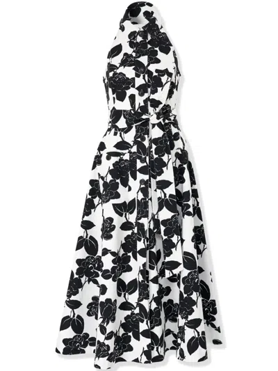 Carolina Herrera Floral-print Halterneck Midi Dress In 白色