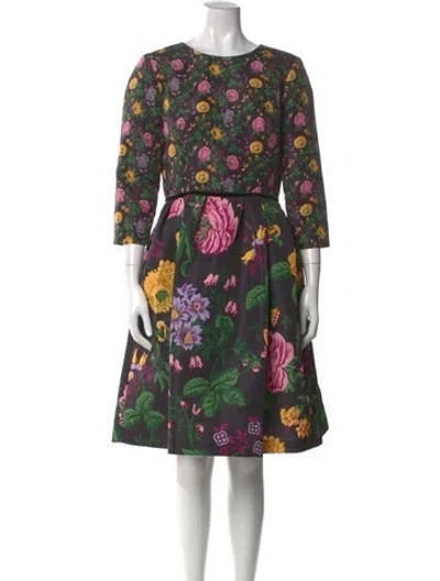 Pre-owned Carolina Herrera Floral Print Knee-length Dress In Black