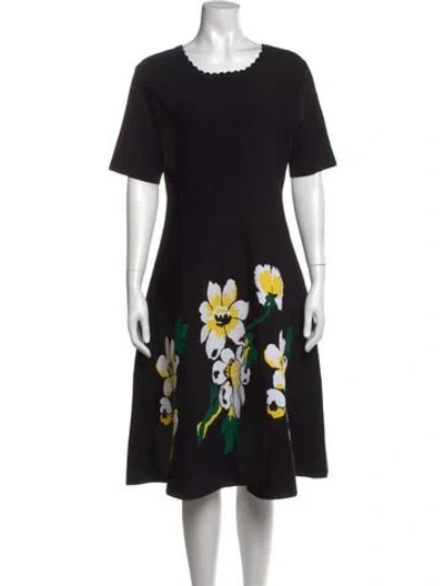 Pre-owned Carolina Herrera Floral Print Knee-length Dress In Black
