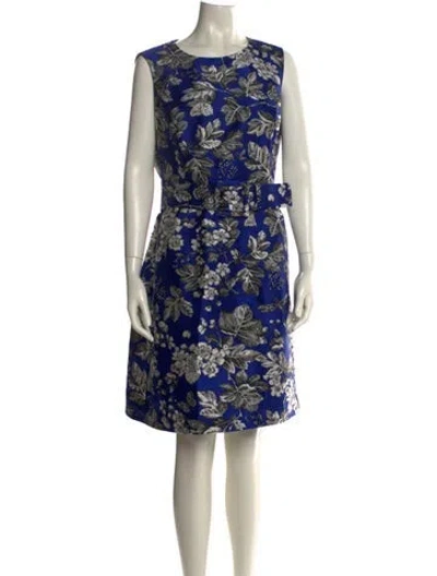 Pre-owned Carolina Herrera Floral Print Knee-length Dress In Blue