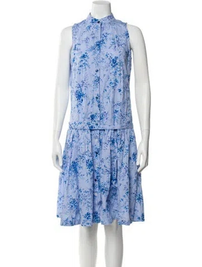 Pre-owned Carolina Herrera Floral Print Knee-length Dress In Blue