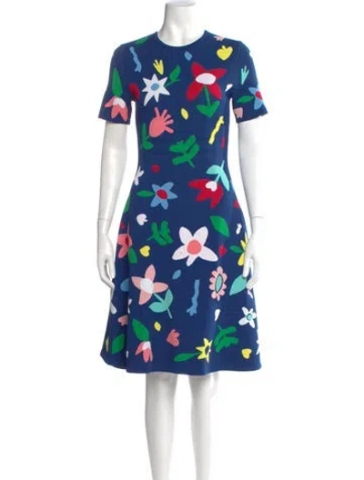Pre-owned Carolina Herrera Floral Print Knee-length Dress In Blue