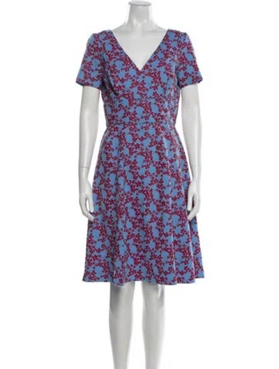 Pre-owned Carolina Herrera Floral Print Knee-length Dress In Blue