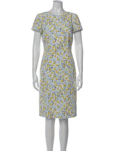 Pre-owned Carolina Herrera Floral Print Knee-length Dress In Blue