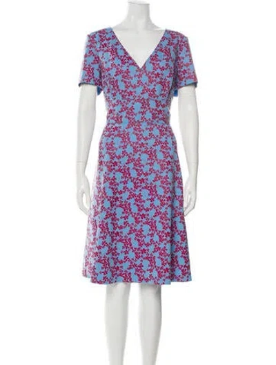 Pre-owned Carolina Herrera Floral Print Knee-length Dress In Blue