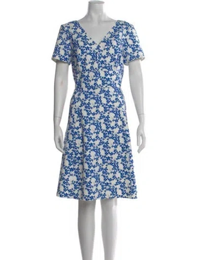 Pre-owned Carolina Herrera Floral Print Knee-length Dress In Blue