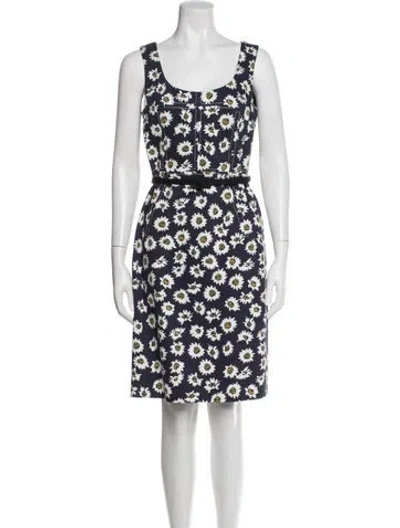 Pre-owned Carolina Herrera Floral Print Knee-length Dress In Blue