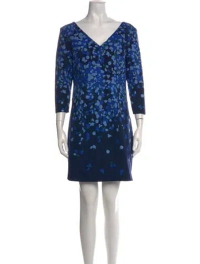 Pre-owned Carolina Herrera Floral Print Knee-length Dress In Blue