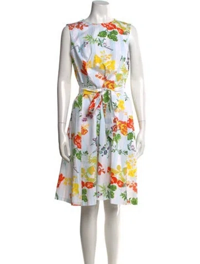 Pre-owned Carolina Herrera Floral Print Knee-length Dress In Blue