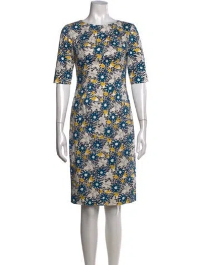 Pre-owned Carolina Herrera Floral Print Knee-length Dress In Blue