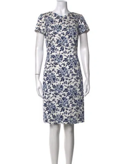 Pre-owned Carolina Herrera Floral Print Knee-length Dress In Blue