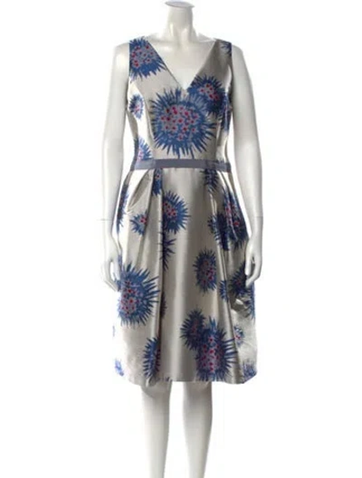 Pre-owned Carolina Herrera Floral Print Knee-length Dress In Gray