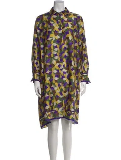 Pre-owned Carolina Herrera Floral Print Knee-length Dress In Green