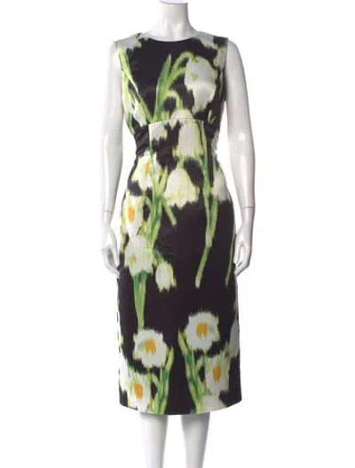 Pre-owned Carolina Herrera Floral Print Knee-length Dress In Green